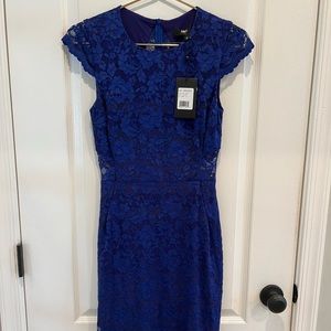 ABS stretch lace dress. Small. Sheer back. See picks. NWT. Never worn.